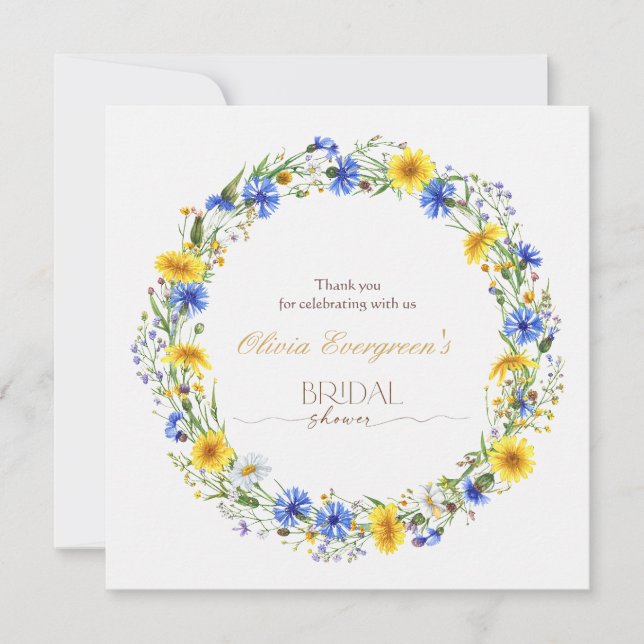 Tarjeta De Agradecimiento Blue Yellow Lavender Wildflower Wreath (Anverso)