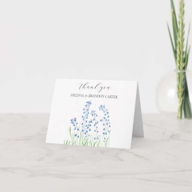 Tarjeta De Agradecimiento Bluebells Flor Azul Boda Floral Gracias (Anverso)