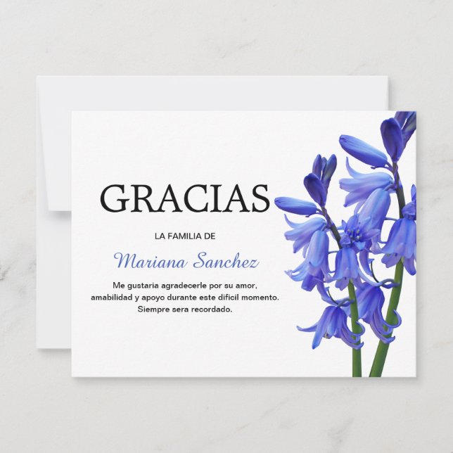 Tarjeta De Agradecimiento Bluebells Gracias | Compasión Gracias (Anverso)