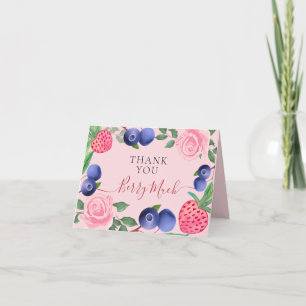 Tarjeta De Agradecimiento Blueberries y fresas enmarcadas con rosas rosas ro