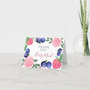 Tarjeta De Agradecimiento Blueberries y fresas enmarcadas con rosas rosas ro
