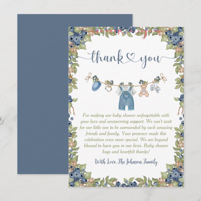 Tarjeta De Agradecimiento Blueberry Berry Sweet Clothesline Baby Shower (Anverso / Reverso)