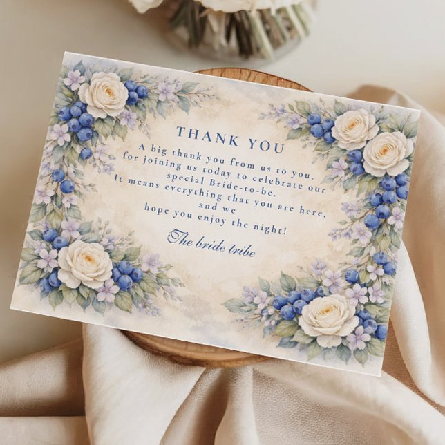 Tarjeta De Agradecimiento Blueberry Floral Heirloom Bridal Shower (Subido por el creador)
