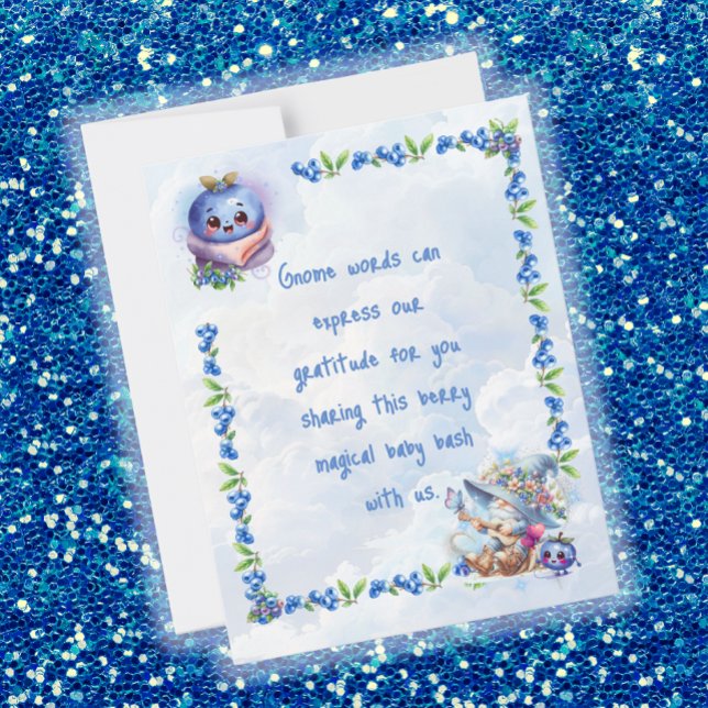Tarjeta De Agradecimiento Blueberry Gnome Baby Shower Gracias (Subido por el creador)