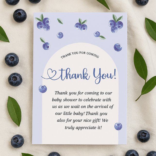 Tarjeta De Agradecimiento Blueberry Sweet Watercolor Boy Baby Shower (Blueberry Sweet Watercolor Boy Baby Shower Thank You Card)