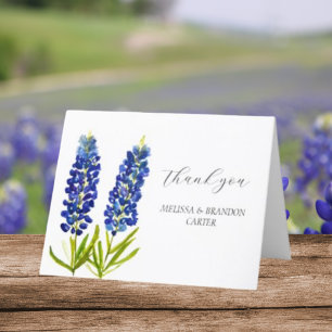 Tarjeta De Agradecimiento Bluebonnets Boda Floral Azul Gracias