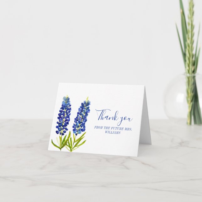 Tarjeta De Agradecimiento Bluebonnets Texas Blue Floral Bridal Shower (Anverso)