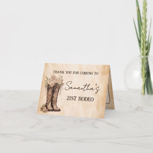 Tarjeta De Agradecimiento Blush and Boots 21st Birthday Thank you card (Anverso)