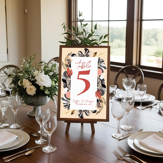Tarjeta De Agradecimiento  Blush Black Floral Botanical Wedding Table Number (Blush Black Floral Botanical Wedding Table Number Card
)