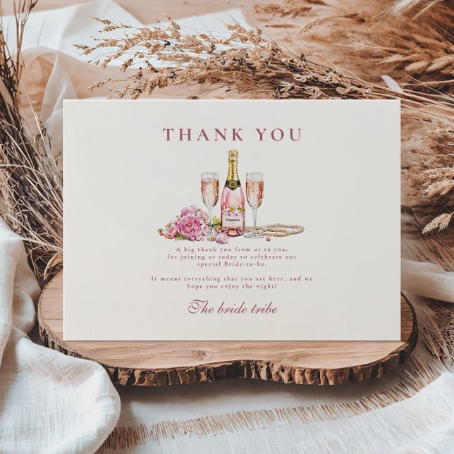 Tarjeta De Agradecimiento Blush Bubbly & Pearls Bridal Shower  (Subido por el creador)