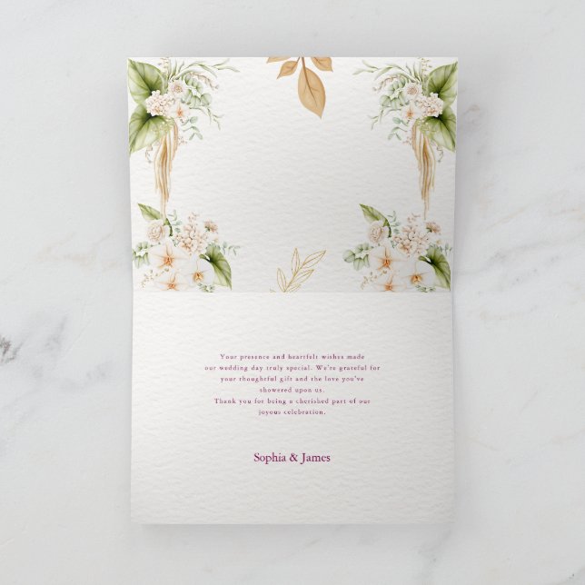 Tarjeta De Agradecimiento Blush Floral Gold Geometric wedding (Interior)