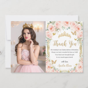 Tarjeta De Agradecimiento Blush Floral Gold Quinceañera Dulces 16 Fotos