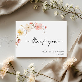 Tarjeta De Agradecimiento Blush Floral Wildflower Elegant Script Wedding