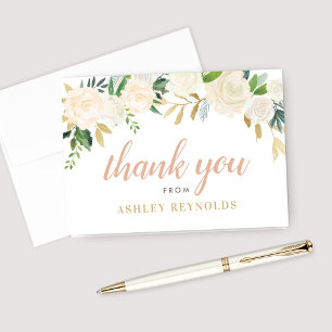Tarjeta De Agradecimiento Blush Gold Verde Floral Nombre Personalizado