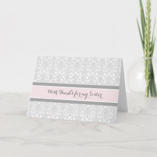 Tarjeta De Agradecimiento Blush Gris Damasco Gracias Hermana Dama de Honor