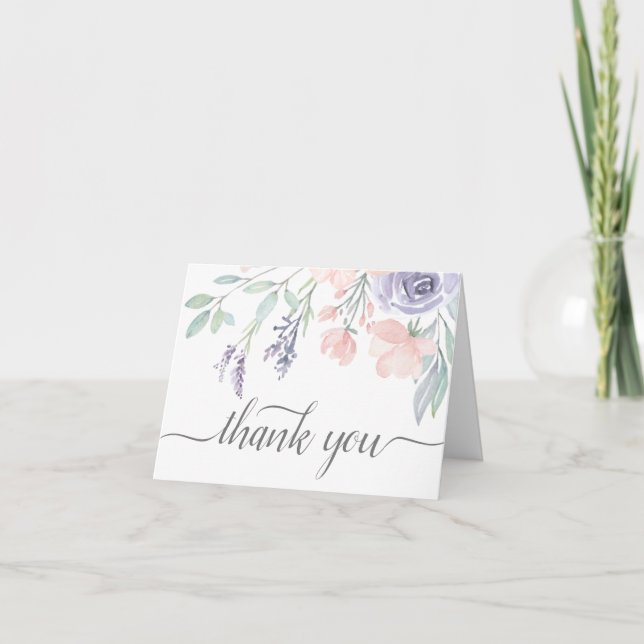 Tarjeta De Agradecimiento Blush Lavender Watercolor Floral (Anverso)
