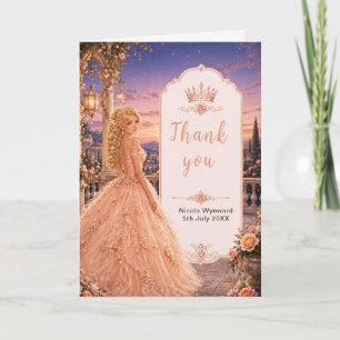 Tarjeta De Agradecimiento Blush Melocotón Sweet 16 Princesa Jardín