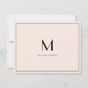 Tarjeta De Agradecimiento Blush moderno Monograma minimalista plano