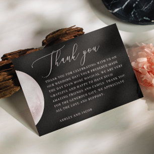 Tarjeta De Agradecimiento Blush Moon Diseño de escritura de boda negra ele
