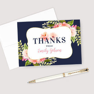Tarjeta De Agradecimiento Blush Naval Floral Acuarela Personalizado