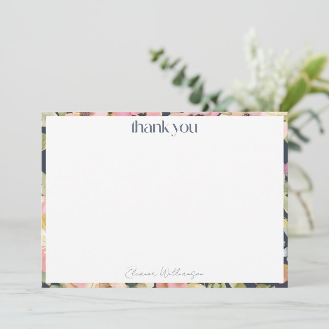 Tarjeta De Agradecimiento Blush Navy Aquarela Floral Despedida de Soltera Pe (Anverso de pie)