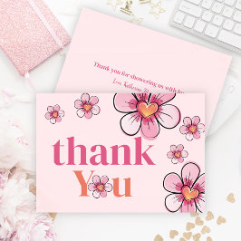 Tarjeta De Agradecimiento Blush Pink Daisy Flower Girl Baby Shower Flat