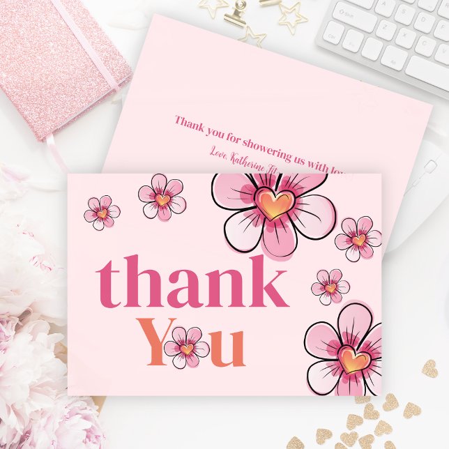 Tarjeta De Agradecimiento Blush Pink Daisy Flower Girl Baby Shower Flat (Blush Pink Daisy Flower Girl Baby Shower Flat Thank You Card)