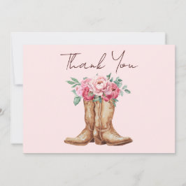 Tarjeta De Agradecimiento Blush Pink Floral Rustic Cowboy Boots Thank You