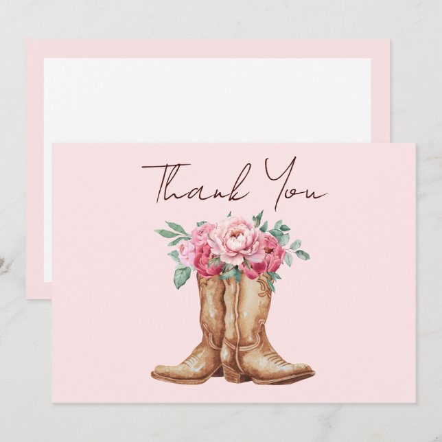 Tarjeta De Agradecimiento Blush Pink Floral Rustic Cowboy Boots Thank You (Anverso / Reverso)