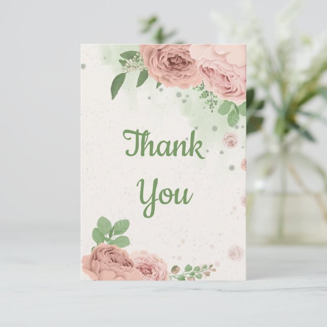 Tarjeta De Agradecimiento blush pink flowers greenery botanical (Anverso de pie)