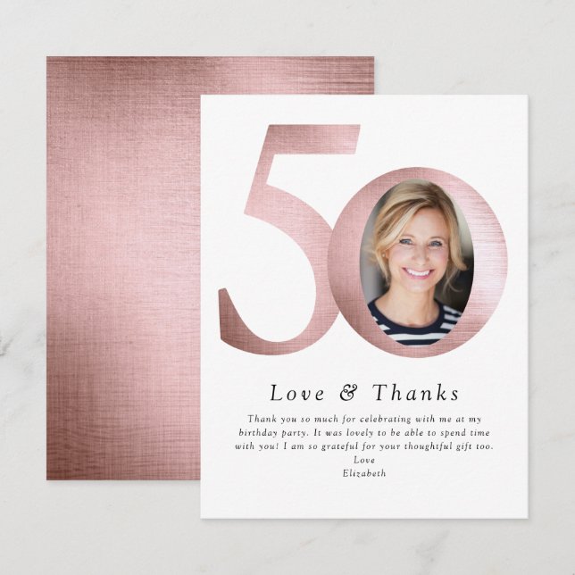 Tarjeta De Agradecimiento Blush Pink Foil 50 & Fabuloso Foto  (Anverso / Reverso)