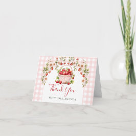 Tarjeta De Agradecimiento Blush Pink Gingham Berry in love Bridal Shower