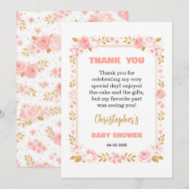 Tarjeta De Agradecimiento Blush Pink & Gold Floral Girl Baby Shower
