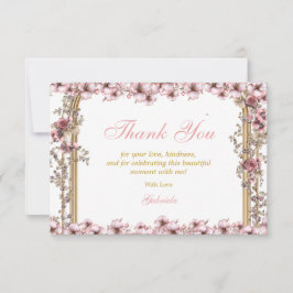 Tarjeta De Agradecimiento Blush Pink Golden Tiara Floral Quinceañera