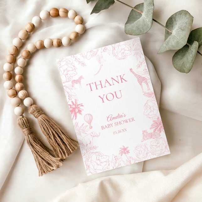 Tarjeta De Agradecimiento Blush Pink Jungle Safari Animals Baby Shower Thank (Subido por el creador)