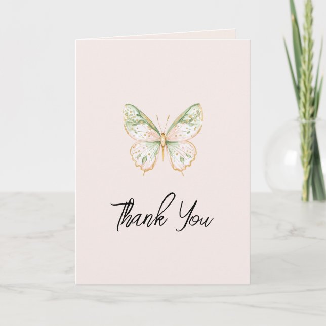 Tarjeta De Agradecimiento Blush Pink Mint Green Gold Butterfly Love (Anverso)