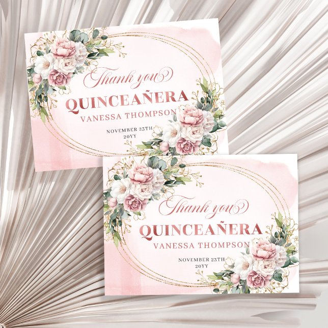 Tarjeta De Agradecimiento Blush Pink Rose Gold Botanical Boho Quince Thanks (Blush Pink Rose Gold Botanical Boho Quince Thank You Card)