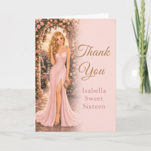 Tarjeta de agradecimiento Blush Pink Sweet Sixteen
