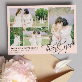 Tarjeta De Agradecimiento Blush Pink Wedding Photo Collage Script Thank You