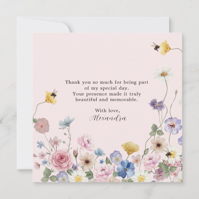 Tarjeta De Agradecimiento Blush Pink Wildflower Bridal Shower Thank You Card (Reverso)