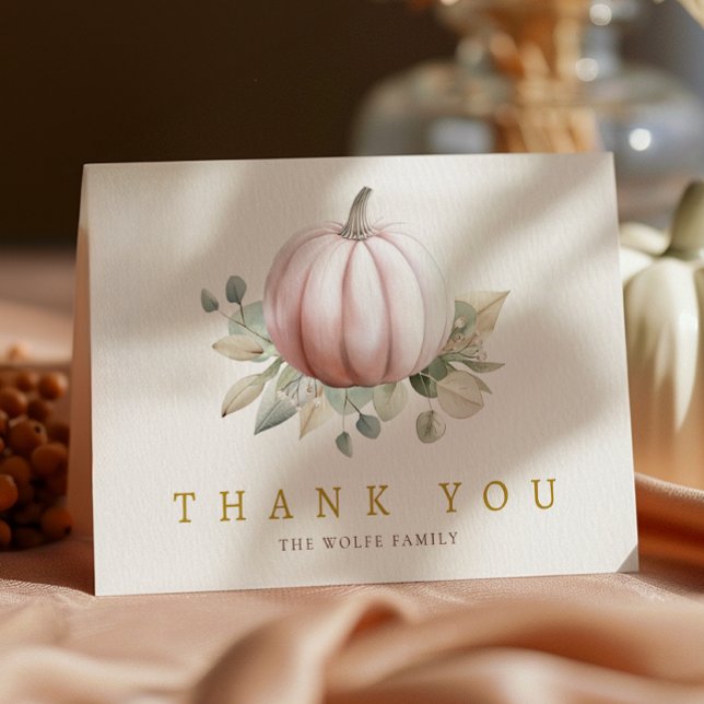 Tarjeta De Agradecimiento Blush Pumpkin Fall Baby Shower Thank You Card (Little Pumpkin Thank You Card - Blush Pink)