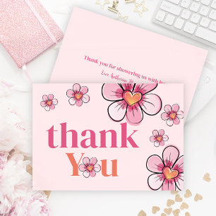 Tarjeta De Agradecimiento Blush Rosa Flor de Margarita para Niña Cumpleaños