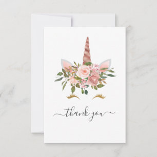 Tarjeta De Agradecimiento Blush Rosa y Floral Unicornio de Oro Rosa para Bab