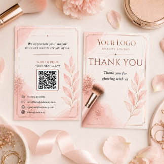 Tarjeta De Agradecimiento Blush Rose Gold QR Salón Gracias