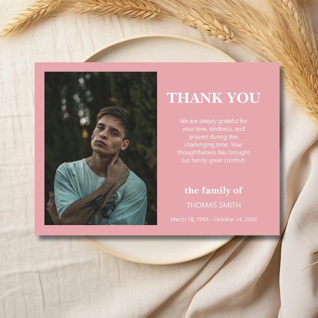 Tarjeta De Agradecimiento Blush Rose Pink Minimalist Photo Funeral Sympathy (Subido por el creador)