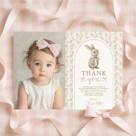 Tarjeta De Agradecimiento Blush Vintage Bunny Pink Bow Birthday Girl