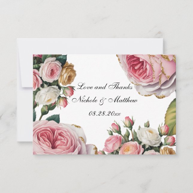 Tarjeta De Agradecimiento Blush, White Rose Floral Wedding Thank You (Anverso)