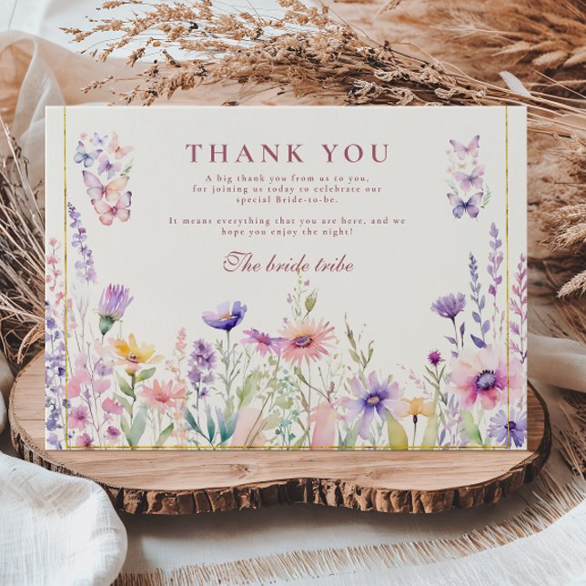 Tarjeta De Agradecimiento Blush Wildflowers and Butterflies Bridal Shower (Subido por el creador)