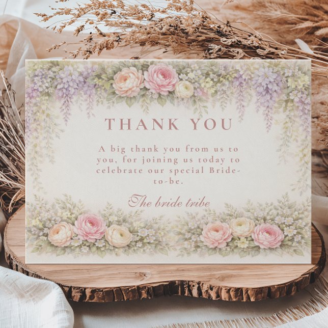 Tarjeta De Agradecimiento Blush Wisteria And Rose Garden Bridal Shower (Subido por el creador)
