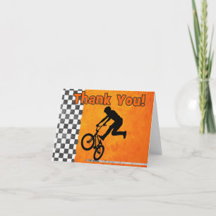Tarjeta De Agradecimiento BMX Bike Boys Fiesta de Cumpleaños Gracias Naranja